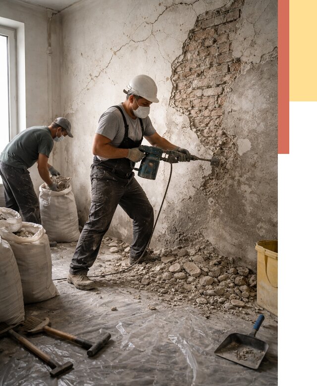 Демонтаж штукатурки со стен в Красногорске от 7316 руб/м² — быстро и недорого | ОТДЕЛОЧНИК-Крр