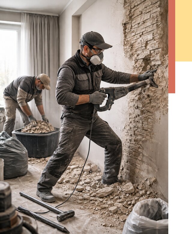 Демонтаж декоративного камня в Красногорске от 1473 руб/м² — быстро и недорого | ОТДЕЛОЧНИК-Крр