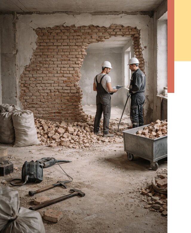 Демонтаж кирпичных стен в Красногорске от 4268 руб. — быстро, недорого, под ключ | ОТДЕЛОЧНИК-Крр