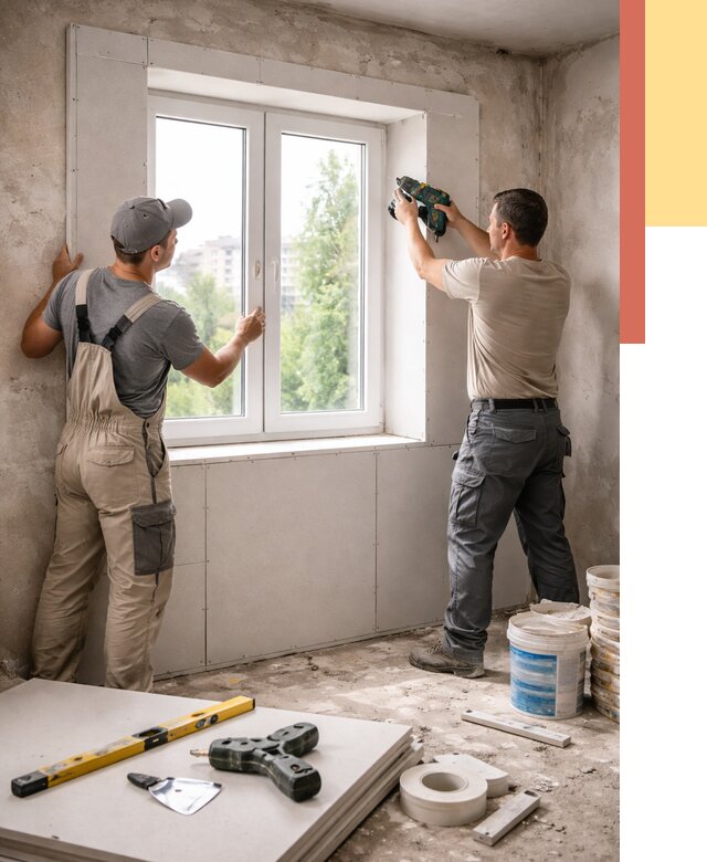 Монтаж откосов из гипсокартона в Красногорске от 4572 руб. под ключ | ОТДЕЛОЧНИК-Крр