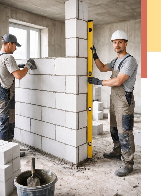 Кладка перегородок из пеноблока в Красногорске от 1829 руб. под ключ | ОТДЕЛОЧНИК-Крр