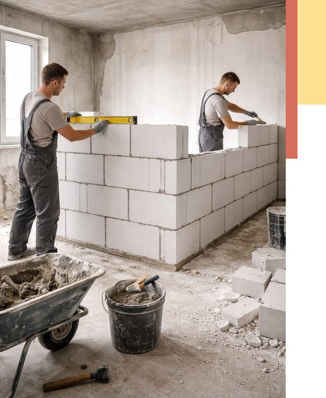 Кладка перегородок из ПГП в Красногорске от 2540 руб./м2 — монтаж и возведение под ключ | ОТДЕЛОЧНИК-Крр