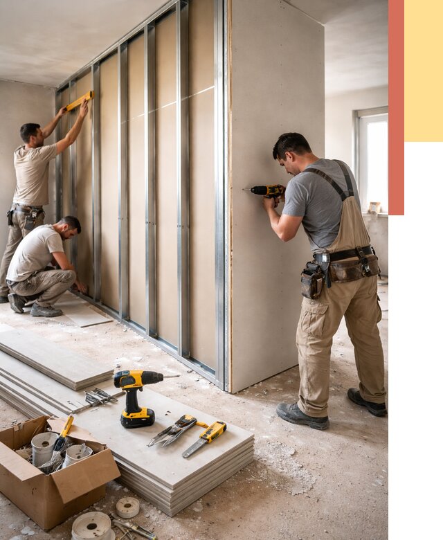 Монтаж однослойной перегородки из гипсокартона в Красногорске от 660 руб. | ОТДЕЛОЧНИК-Крр