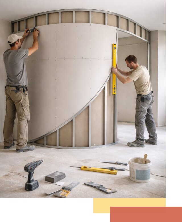 Радиусная перегородка из гипсокартона в Красногорске под ключ