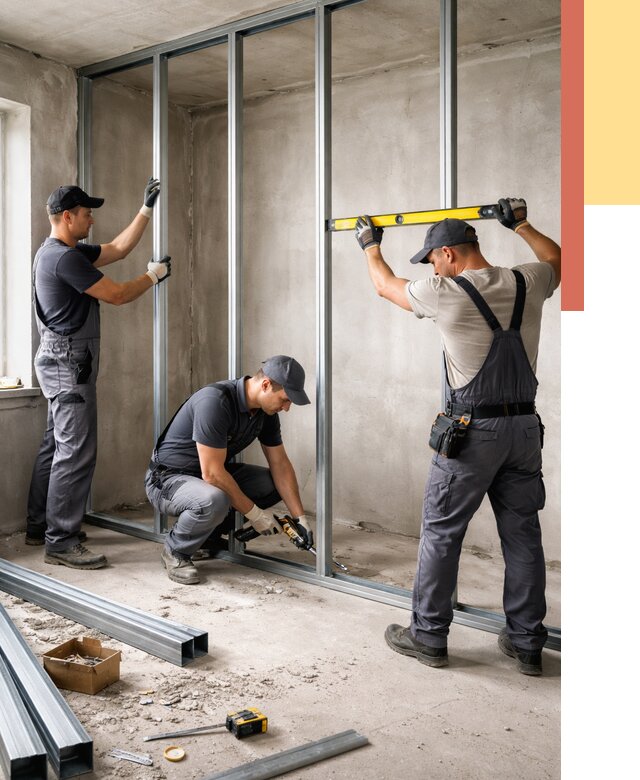 Монтаж каркаса перегородки из профиля в Красногорске от 762 руб. | ОТДЕЛОЧНИК-Крр