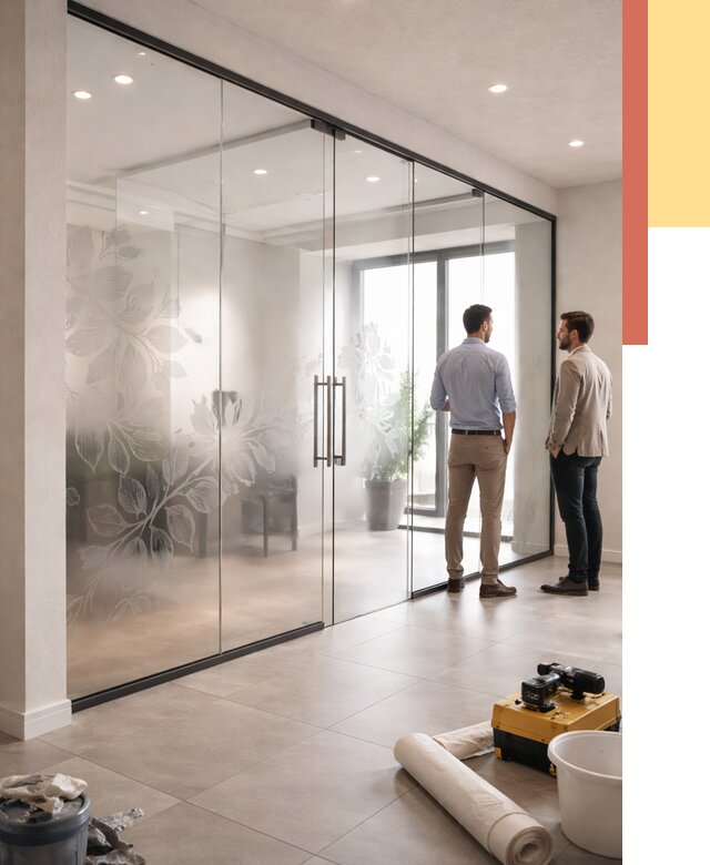 Стеклянные перегородки с рисунком в Красногорске от 12701 руб. монтаж и нанесение | ОТДЕЛОЧНИК-Крр