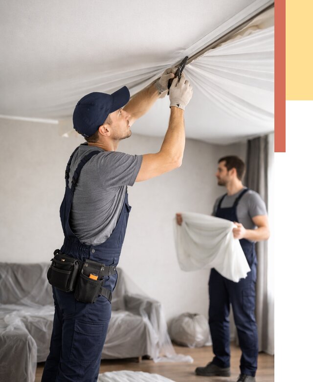 Демонтаж натяжного потолка в Красногорске от 4572 руб. — снятие и разбор под ключ | ОТДЕЛОЧНИК-Крр