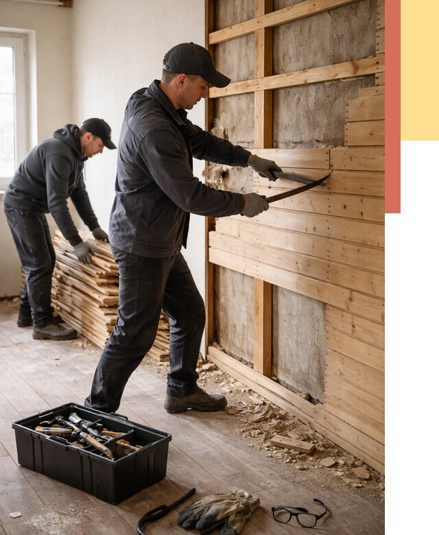 Демонтаж вагонки в Красногорске от 3861 руб/м2 — быстро и недорого | ОТДЕЛОЧНИК-Крр