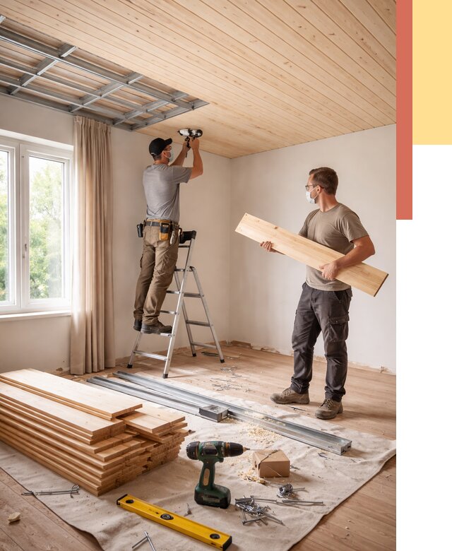 Монтаж потолка из вагонки в Красногорске от 6605 руб. | Быстро и недорого — ОТДЕЛОЧНИК-Крр