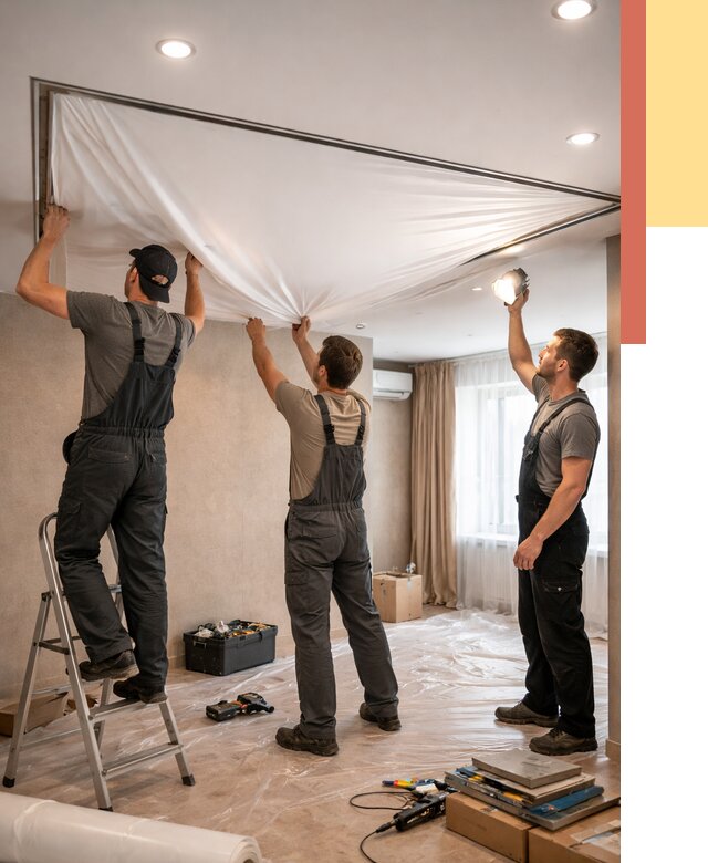 Монтаж ПВХ натяжного потолка в Красногорске от 3556 руб. под ключ | ОТДЕЛОЧНИК-Крр