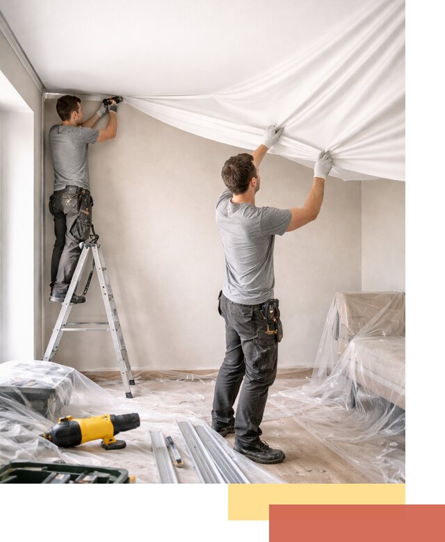 Монтаж тканевого натяжного потолка в Красногорске недорого и быстро