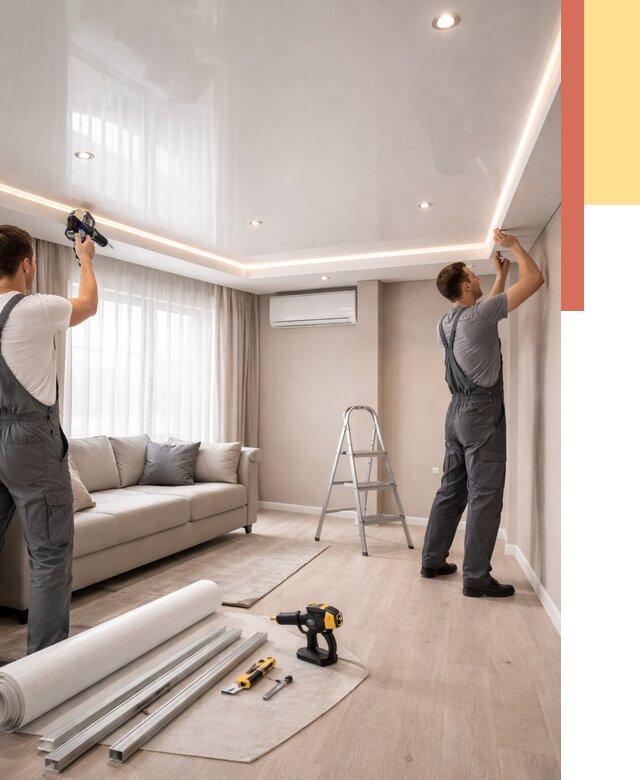 Монтаж глянцевого натяжного потолка в Красногорске от 762 руб. под ключ | ОТДЕЛОЧНИК-Крр