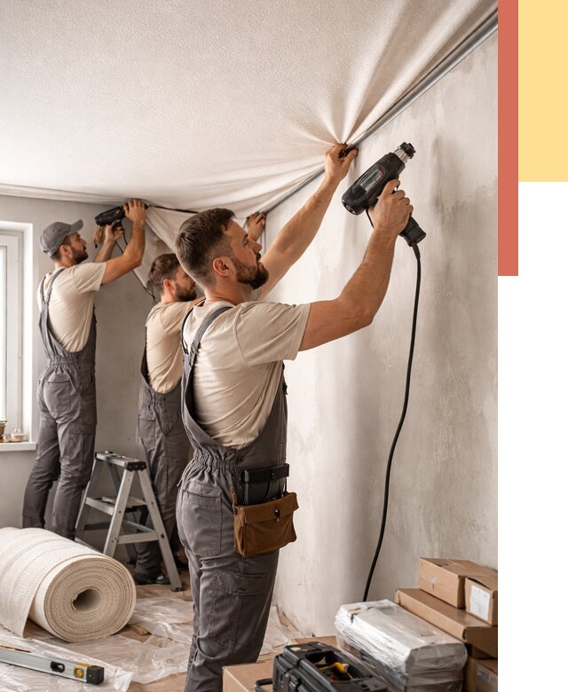 Монтаж фактурного натяжного потолка в Красногорске от 762 руб. — ОТДЕЛОЧНИК-Крр