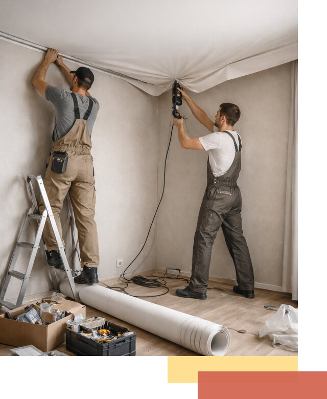 Монтаж цветного натяжного потолка в Красногорске за один день