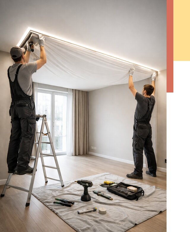 Монтаж парящего натяжного потолка в Красногорске от 4572 руб. быстро и недорого | ОТДЕЛОЧНИК-Крр