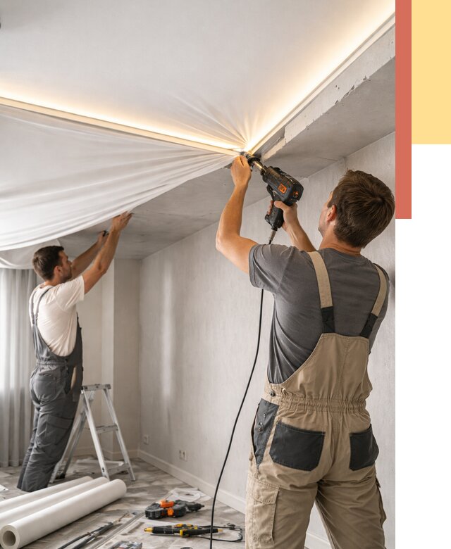 Монтаж натяжного потолка с подсветкой в Красногорске от 965 руб. | ОТДЕЛОЧНИК-Крр