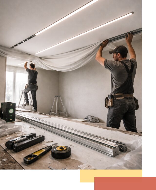 Монтаж натяжных потолков со световыми линиями в Красногорске