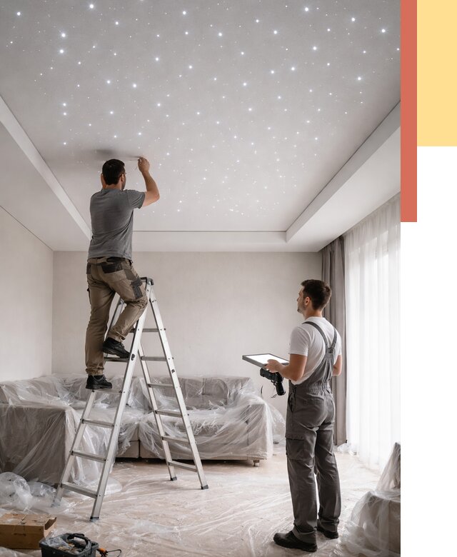 Монтаж натяжного потолка «звездное небо» в Красногорске от 6605 руб. | ОТДЕЛОЧНИК-Крр