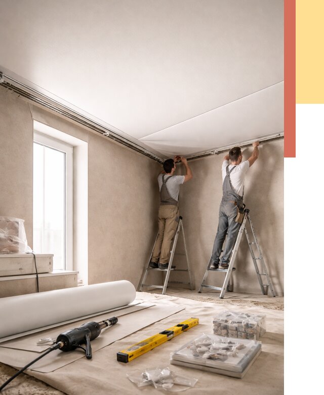 Монтаж натяжного потолка в спальне в Красногорске от 3861 руб. под ключ | ОТДЕЛОЧНИК-Крр