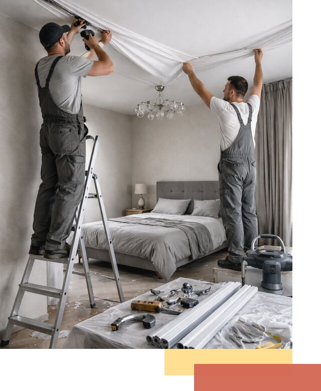 Монтаж натяжного потолка в спальне в Красногорске