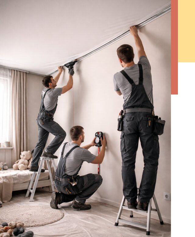 Монтаж натяжного потолка в детской в Красногорске от 3556 руб. — быстро и недорого | ОТДЕЛОЧНИК-Крр