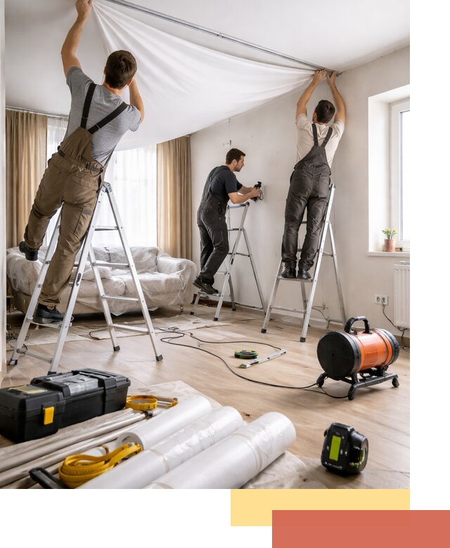 Монтаж натяжного потолка в гостиной в Красногорске