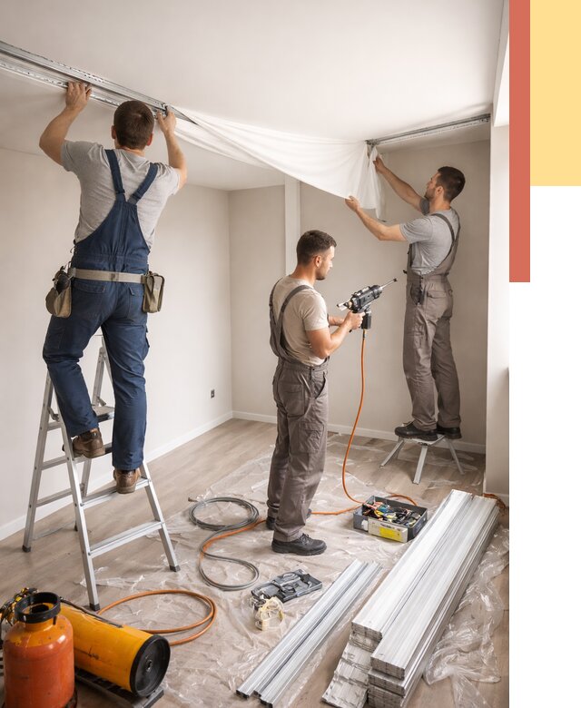 Монтаж натяжного потолка в студии в Красногорске от 5589 руб. — быстро и недорого | ОТДЕЛОЧНИК-Крр