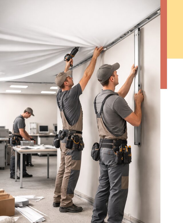 Монтаж натяжного потолка в офисе в Красногорске от 457 руб/м² — быстро и недорого | ОТДЕЛОЧНИК-Крр