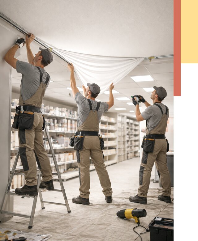 Монтаж натяжного потолка в магазине в Красногорске от 4572 руб. быстро и недорого | ОТДЕЛОЧНИК-Крр