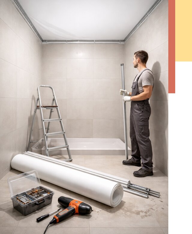 Монтаж натяжного потолка в санузле в Красногорске от 1880 руб. — ОТДЕЛОЧНИК-Крр