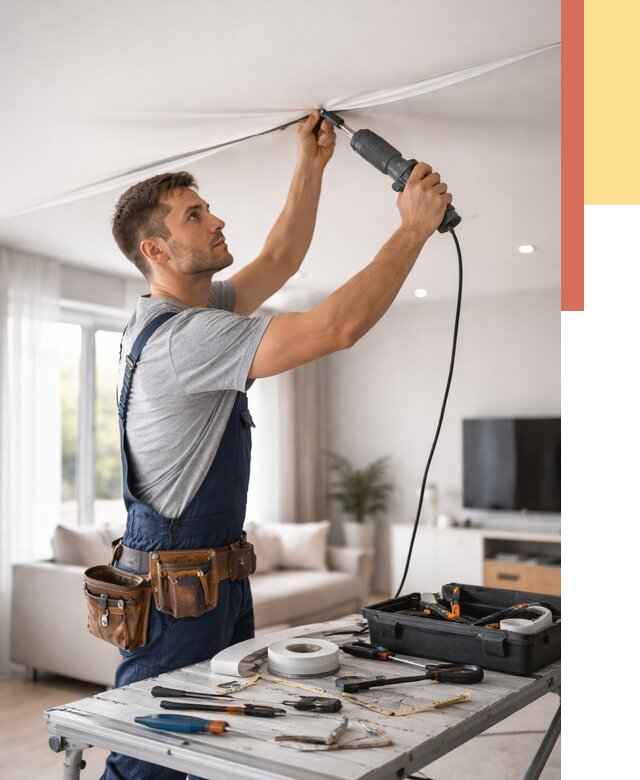 Ремонт натяжных потолков в Красногорске от 9653 руб. под ключ — ОТДЕЛОЧНИК-Крр