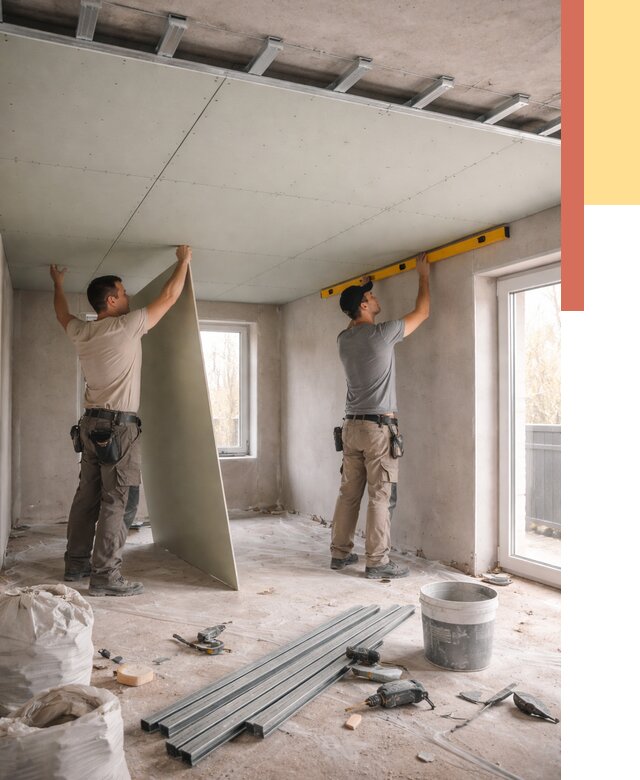 Одноуровневый потолок из гипсокартона в Красногорске от 762 руб. — монтаж под ключ | ОТДЕЛОЧНИК-Крр