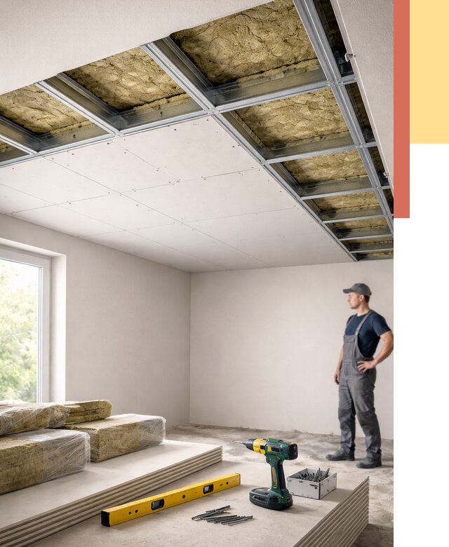 Звукоизоляция потолка ГКЛ в Красногорске от 965 руб. — монтаж под ключ | ОТДЕЛОЧНИК-Крр