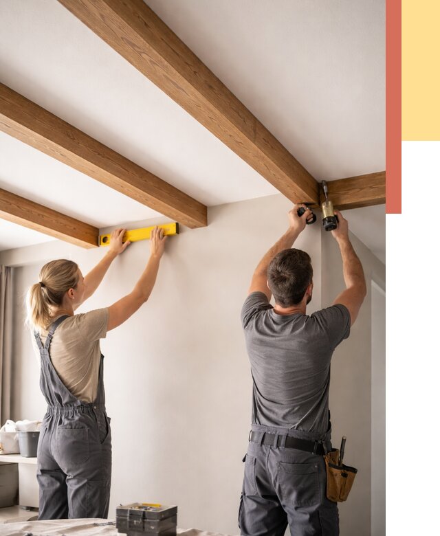 Монтаж декоративных балок на потолок в Красногорске от 4268 руб. — ОТДЕЛОЧНИК-Крр